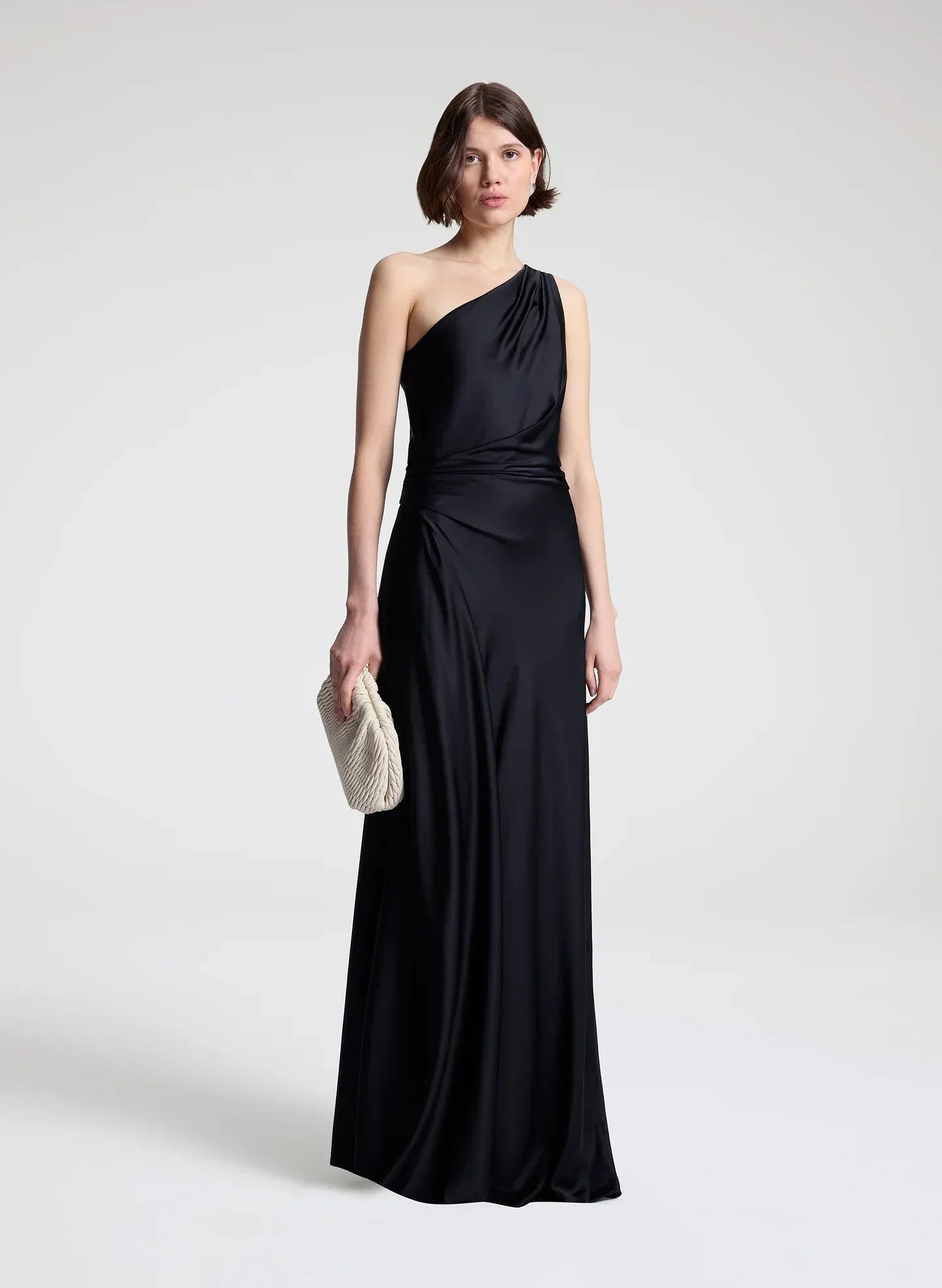 Aster Satin One Shoulder Gown Black