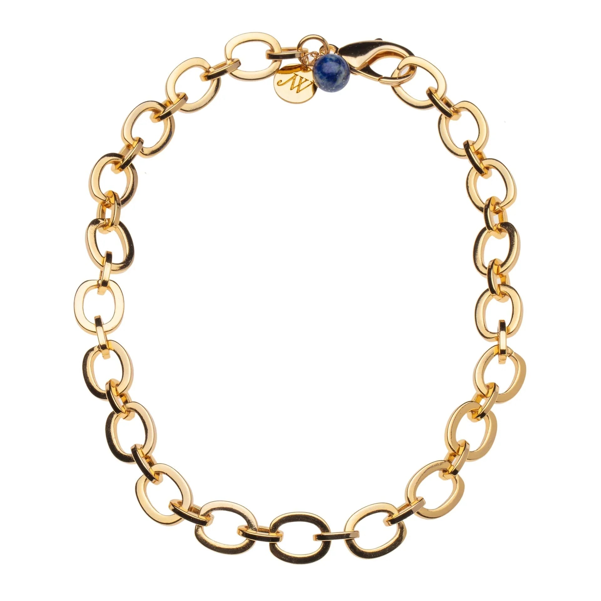 Chunky Link Chain With Lapis Bead 16"