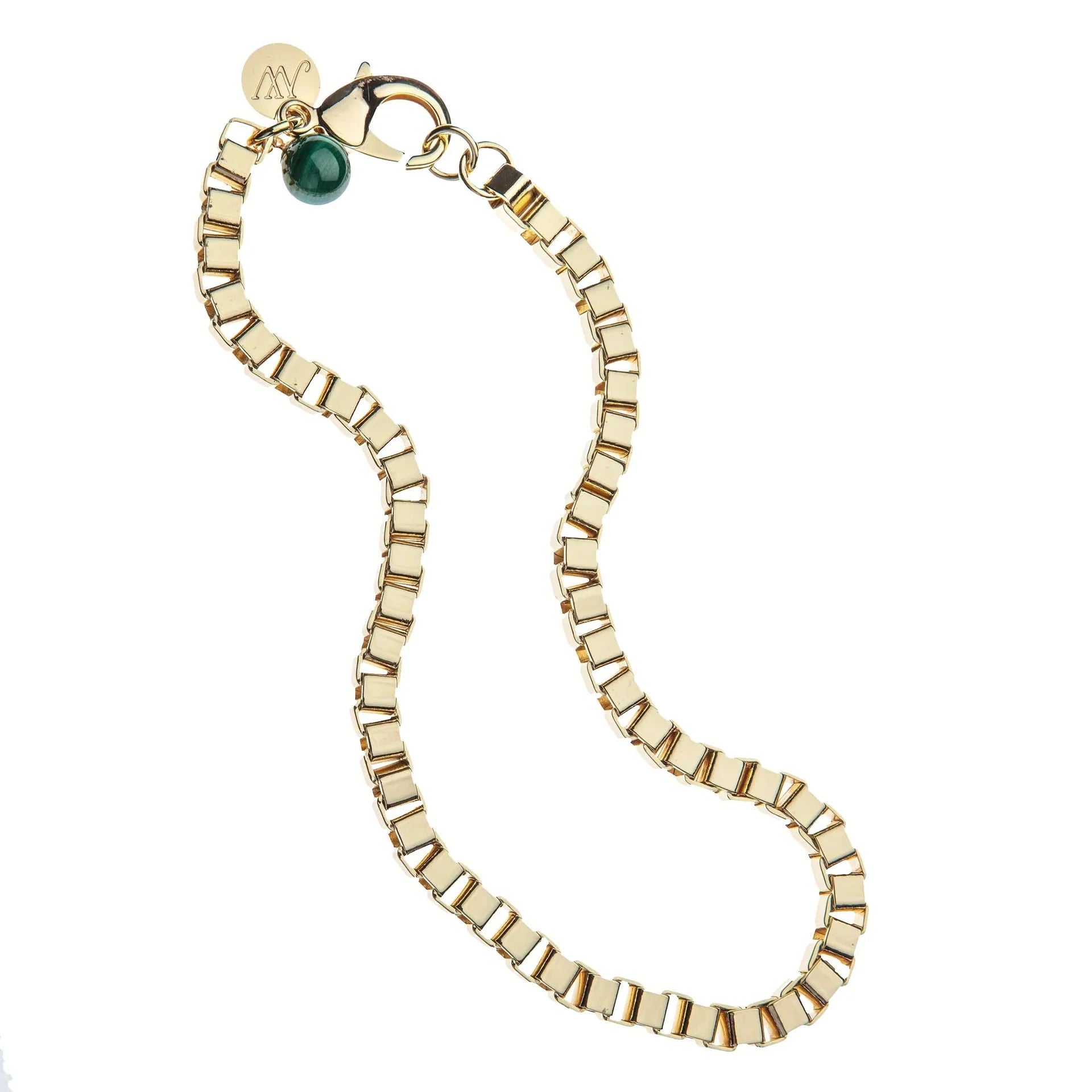 Chunky Box Chain Malachite Bead 16"