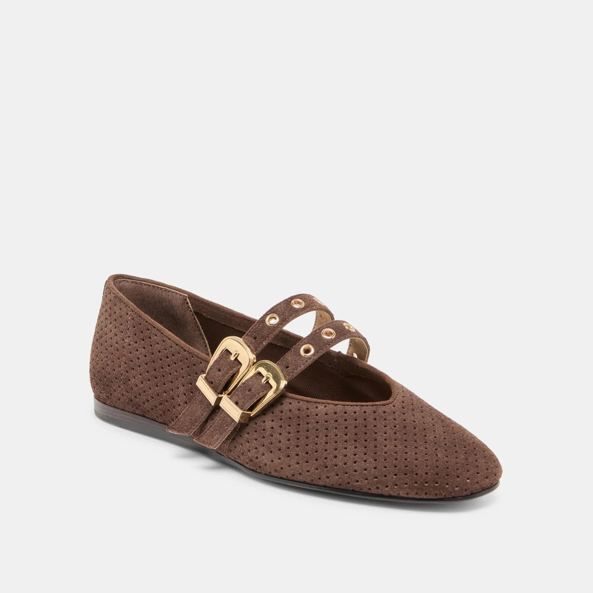 Baylee Grommet Ballet Flat Dark Brown Perforated Suede