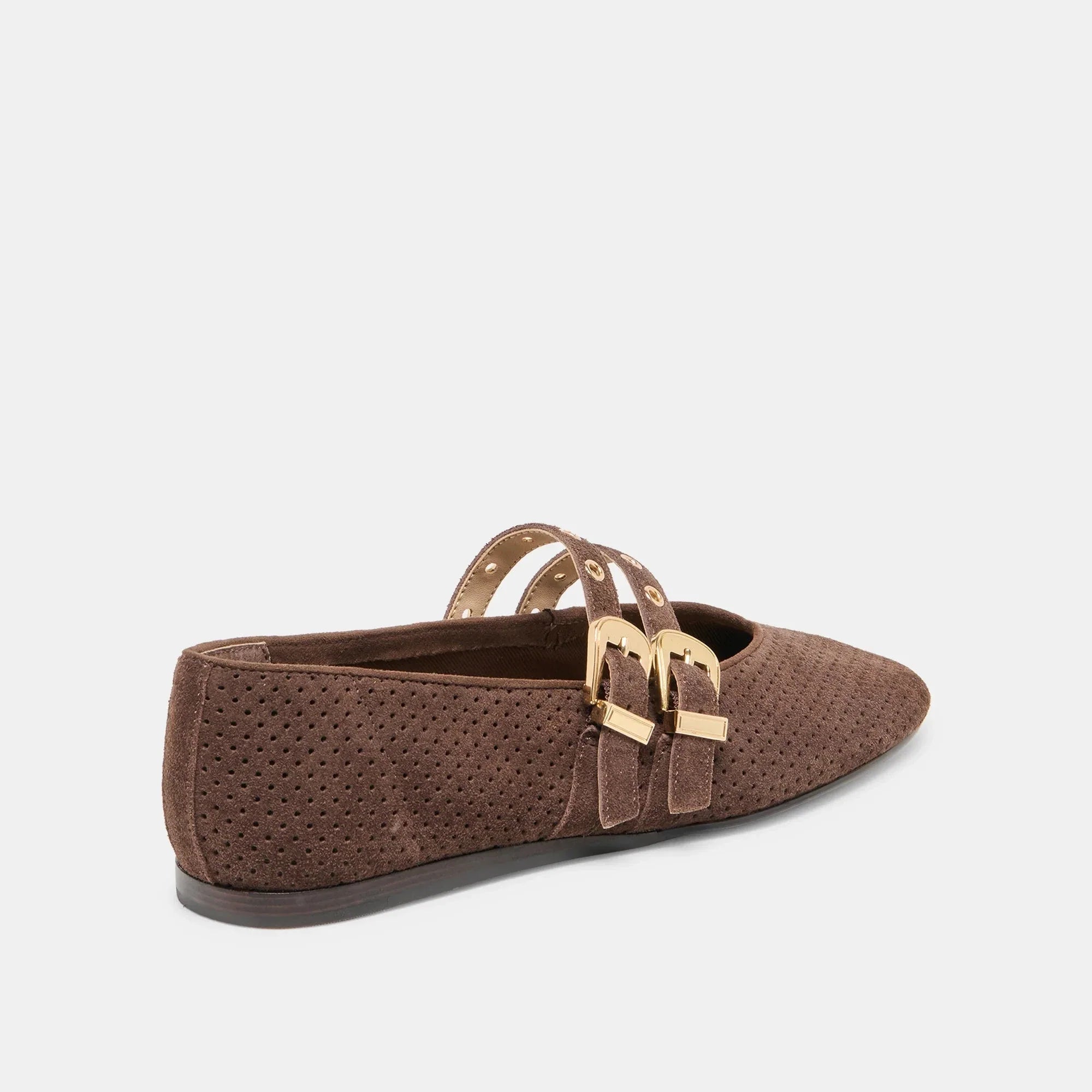 Baylee Grommet Ballet Flat Dark Brown Perforated Suede
