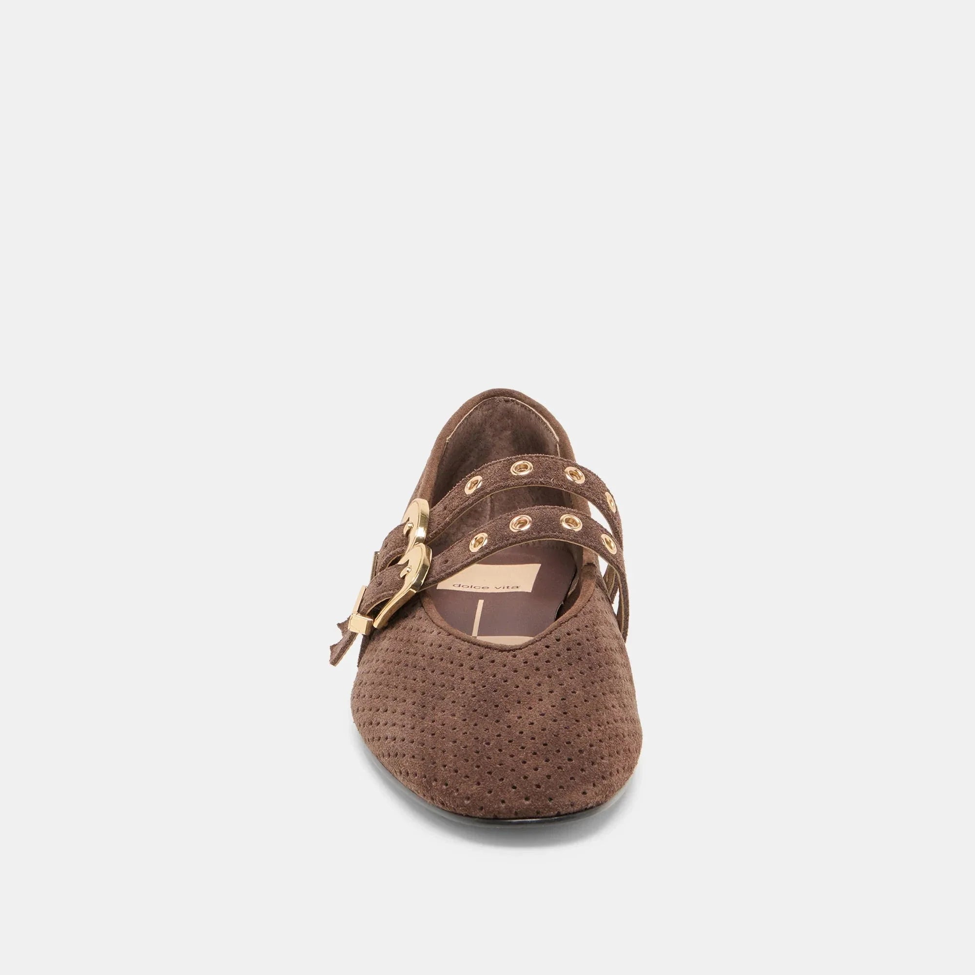 Baylee Grommet Ballet Flat Dark Brown Perforated Suede