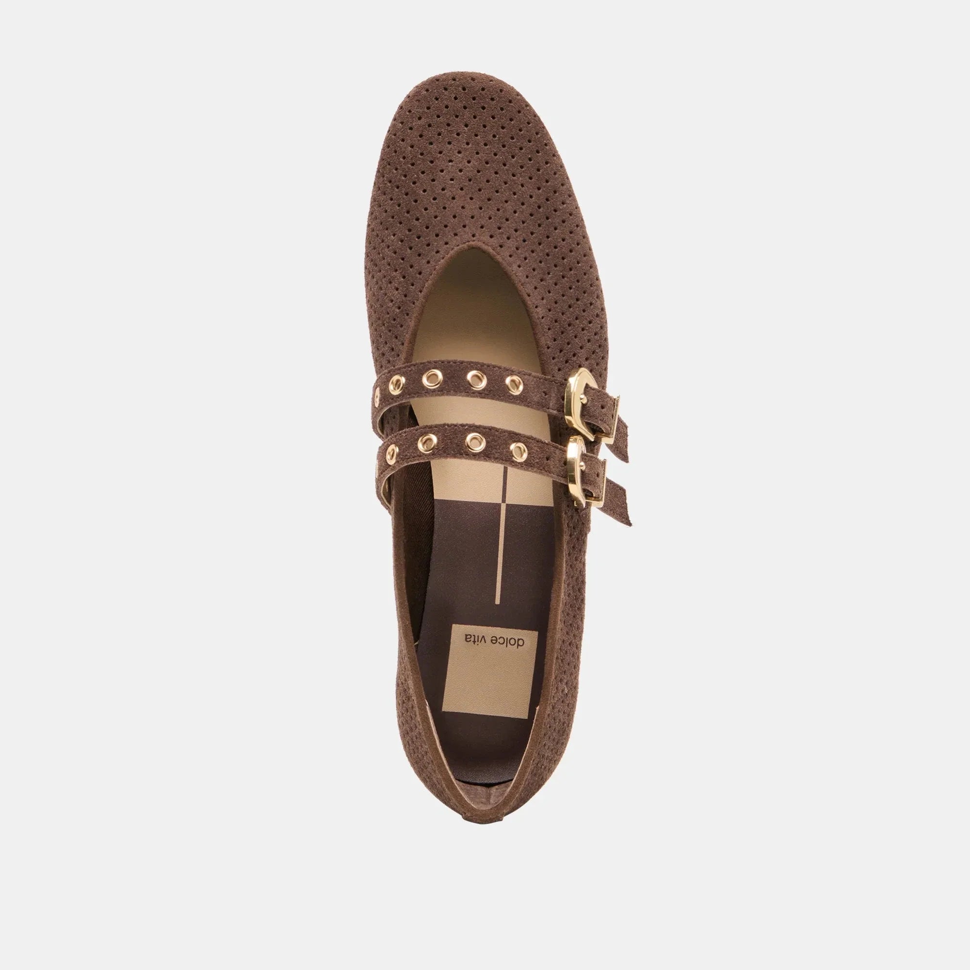 Baylee Grommet Ballet Flat Dark Brown Perforated Suede