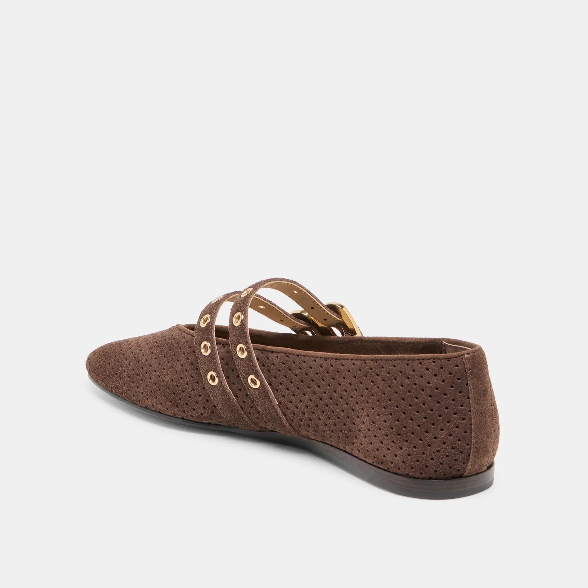 Baylee Grommet Ballet Flat Dark Brown Perforated Suede