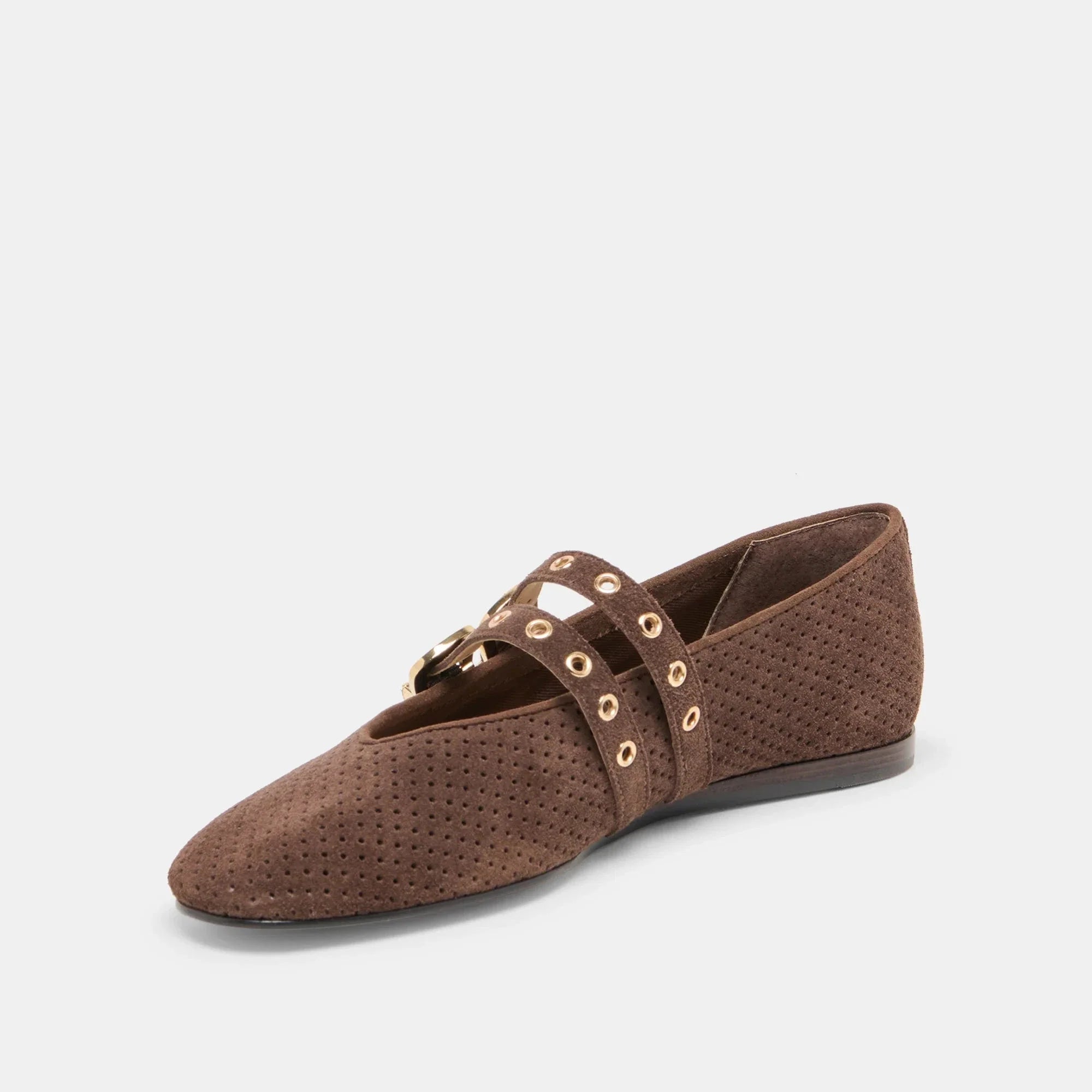 Baylee Grommet Ballet Flat Dark Brown Perforated Suede