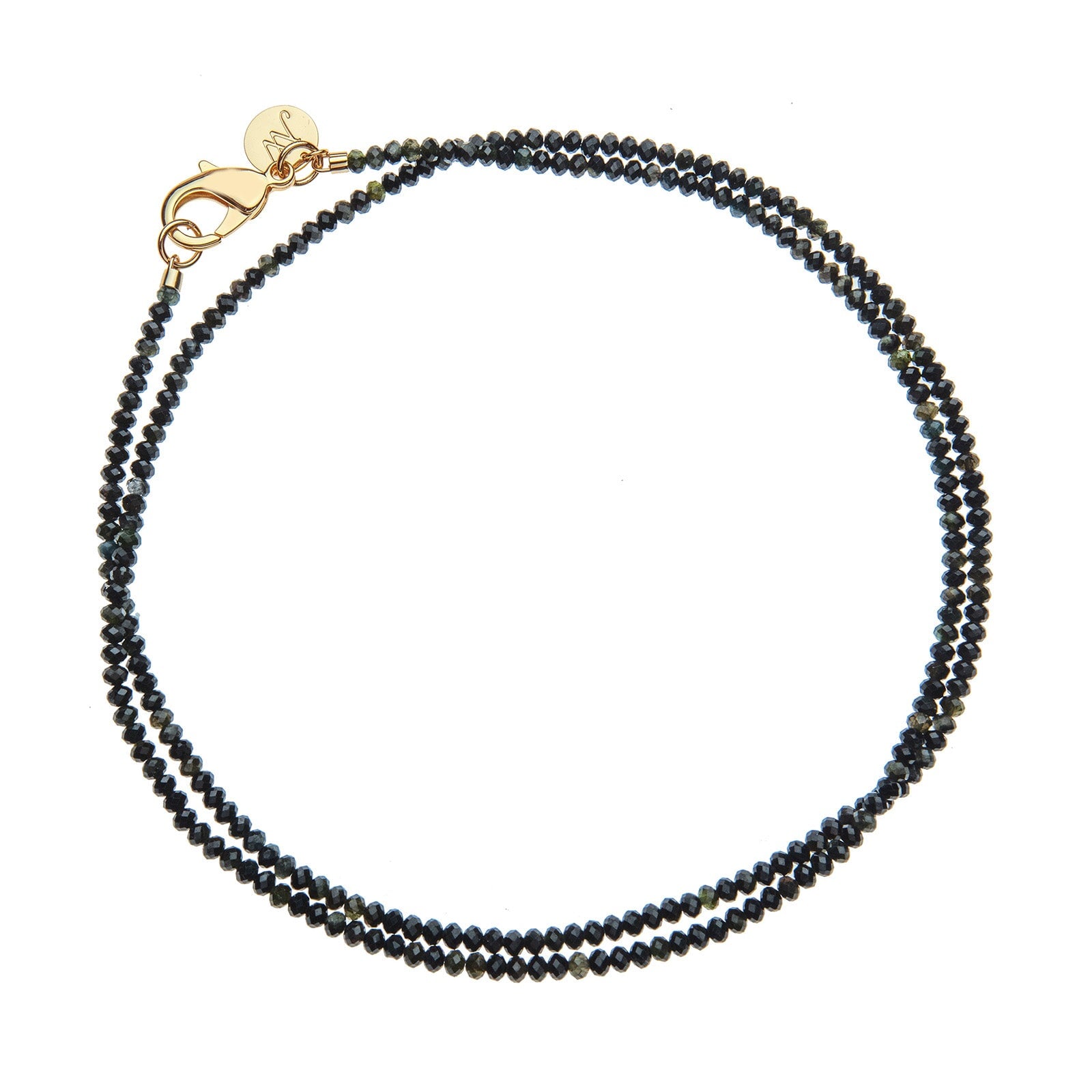 Double Wrap Diamond Cut Beaded Necklace Black Agate