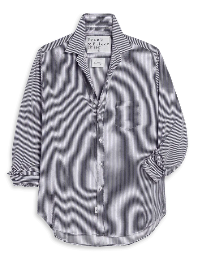 Eileen Relaxed Button-Up Shirt Navy/White/Silver Stripe