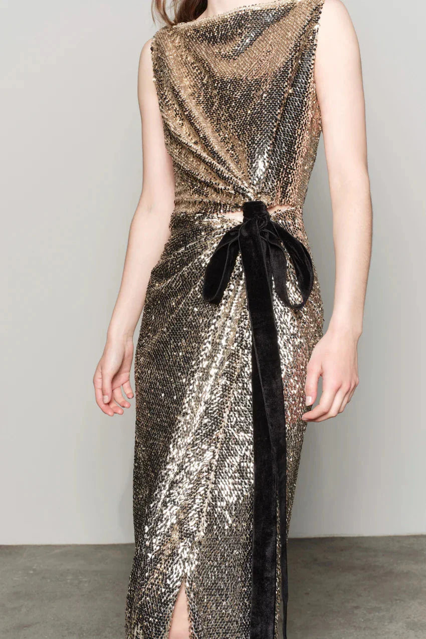 Felicity Gown with Bow Tie Gold Multi