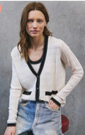 Pointelle V-Neck Cardigan Saddle Stitching Sand