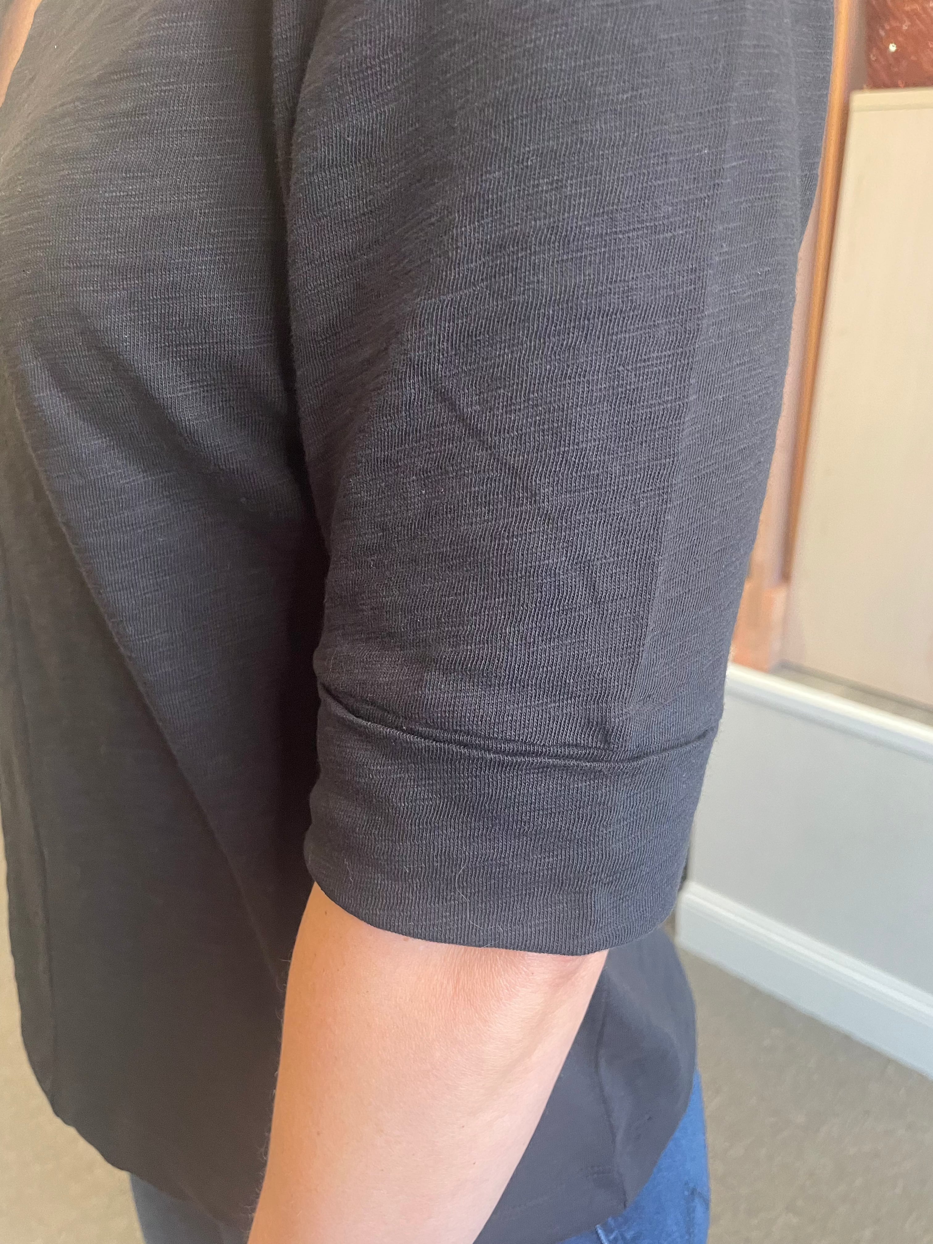 Cuffed Sleeve Split Neck Black