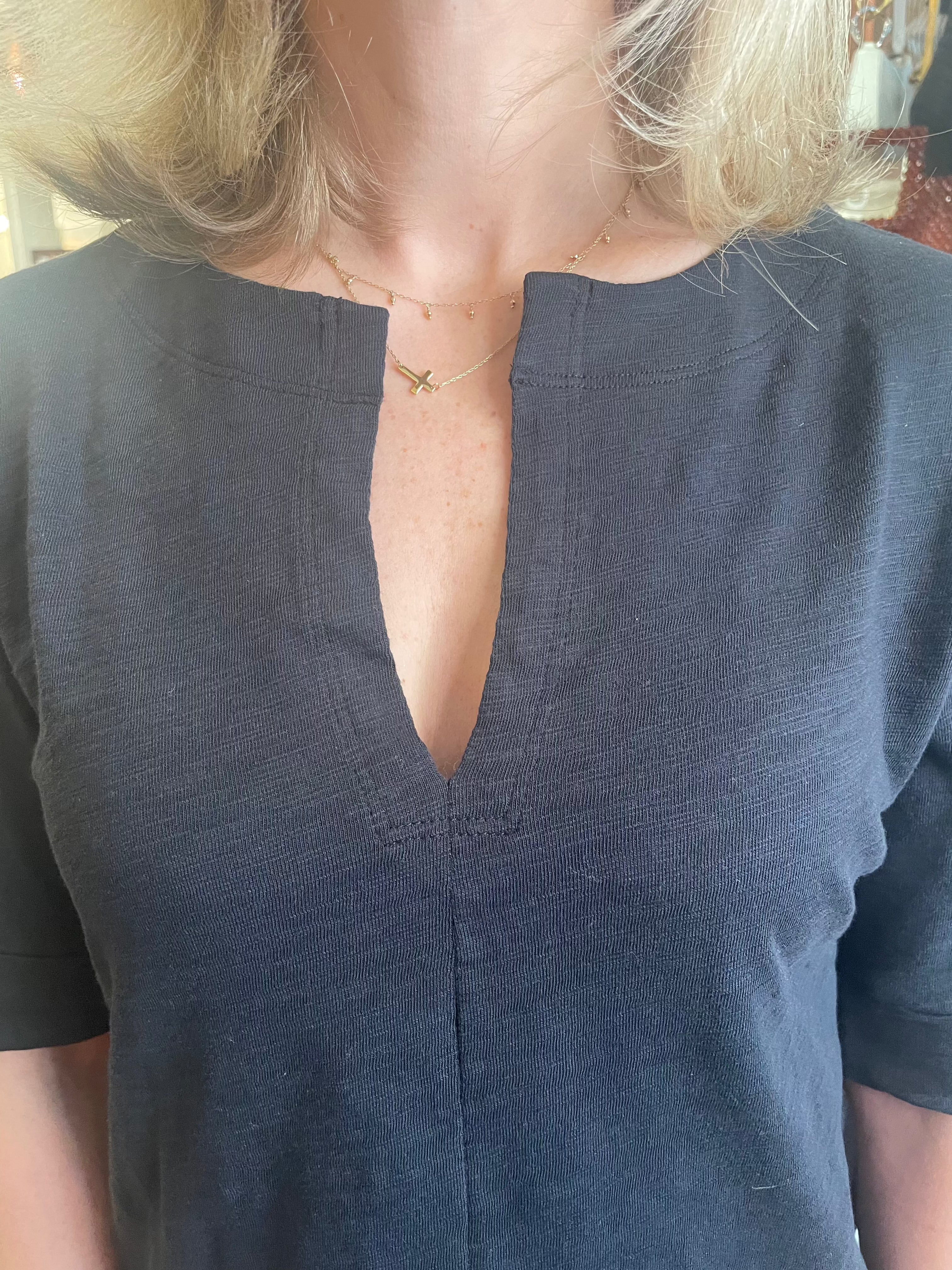 Cuffed Sleeve Split Neck Black