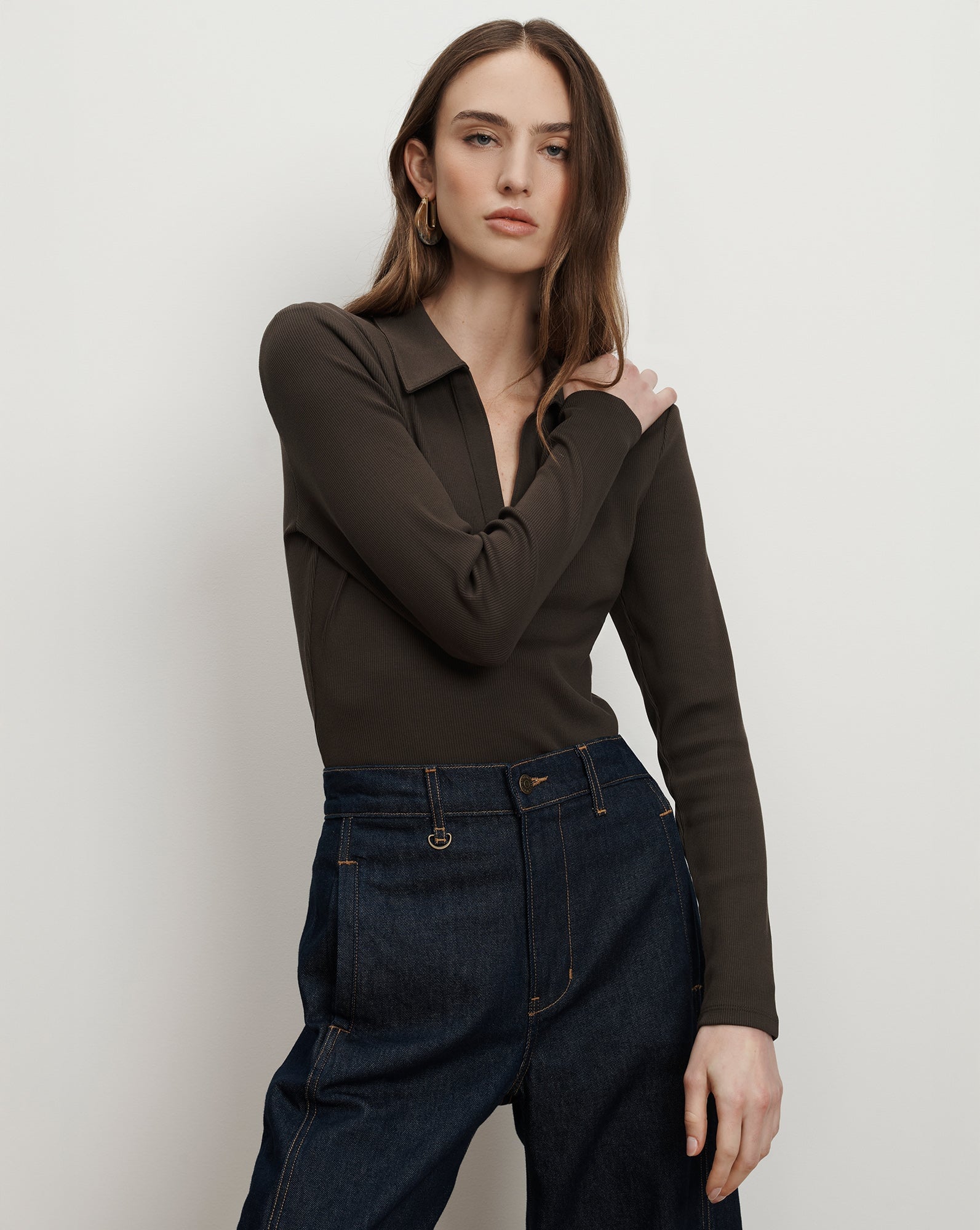 Kearney Ribbed Long Sleeve Tee Dark Umber