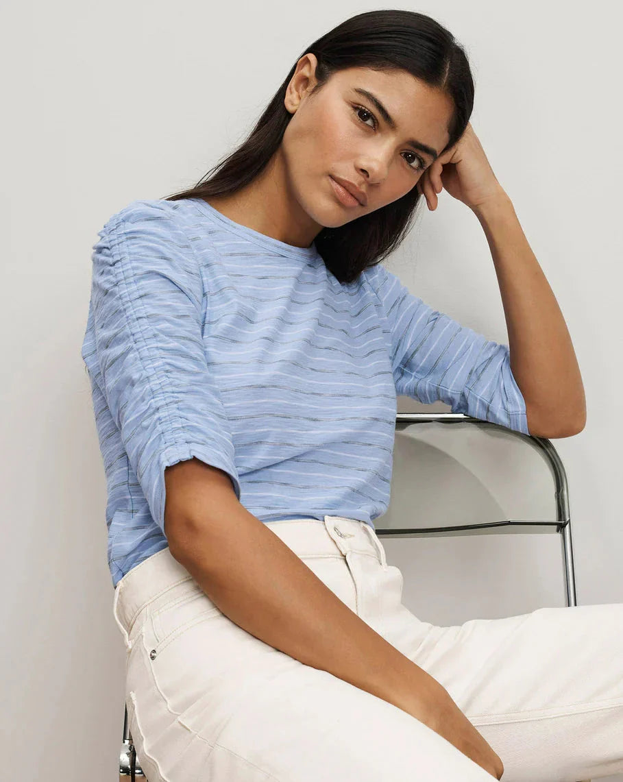 Waldorf Ruched-Sleeve T-Shirt Ice Blue Multi