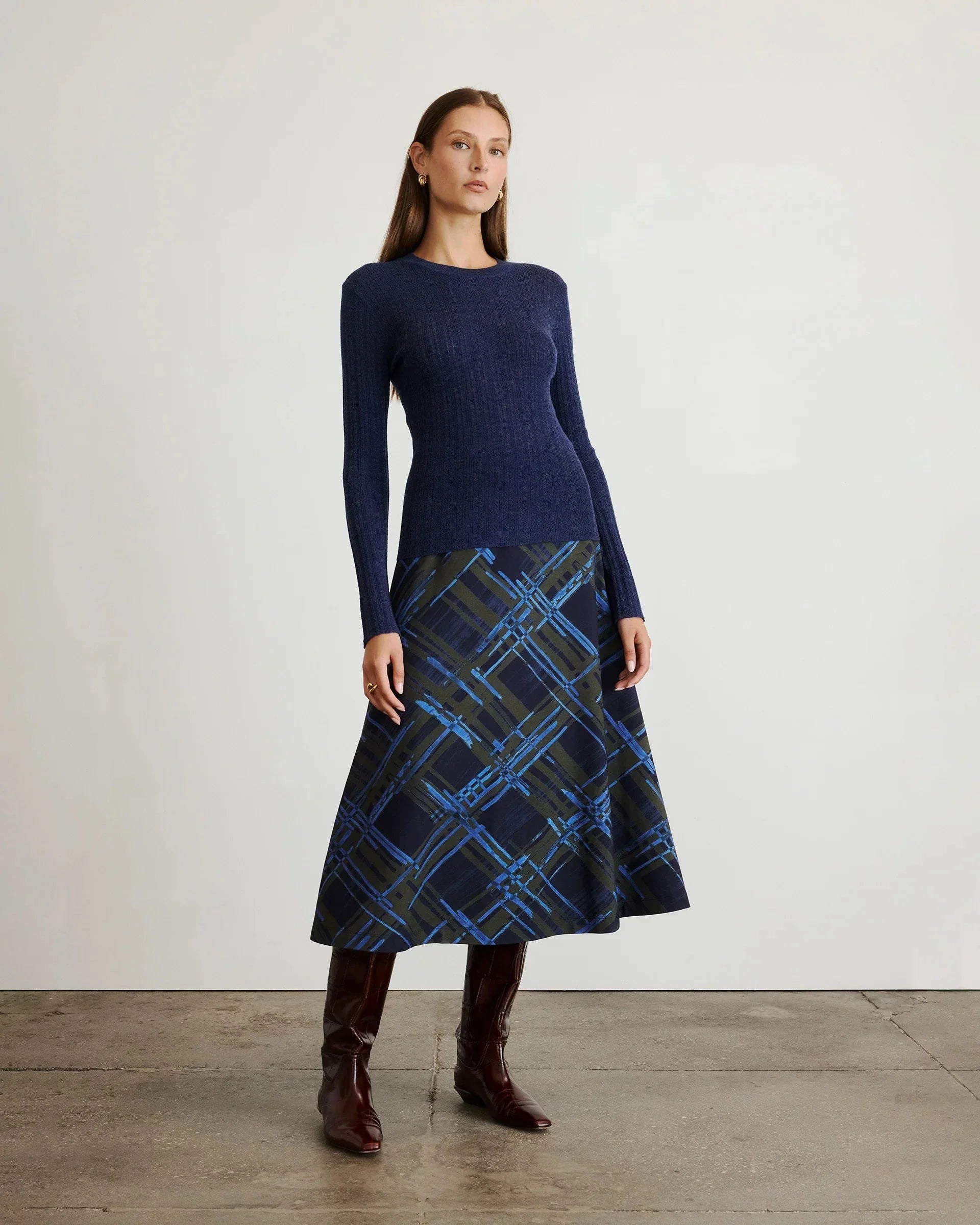 Crew Neck Kayden Knit Top Melange Navy