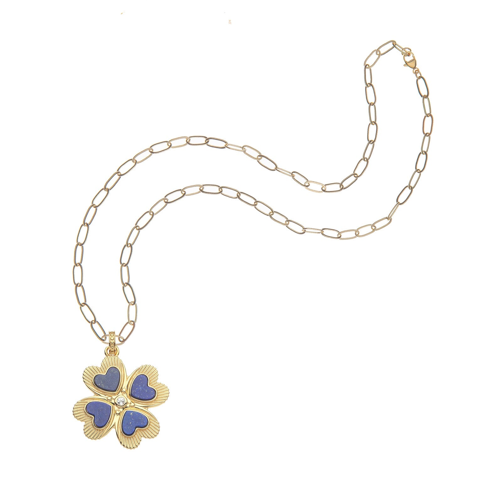 Lucky In Love Clover Pendant Lapis 18" Drawn Link