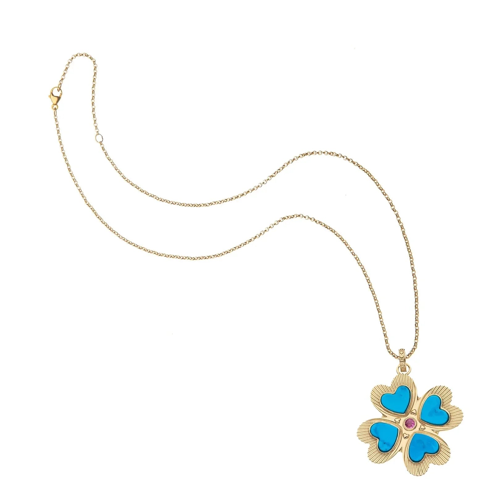 Lucky In Love Clover Turquoise Pendant 16-18" Classic Rolo
