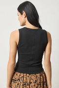 Rib Slub Side Pleat Tank Black