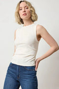 Rib Slub Side Pleat Tank Talc