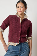 Short Sleeve Cardigan Sweater Plum