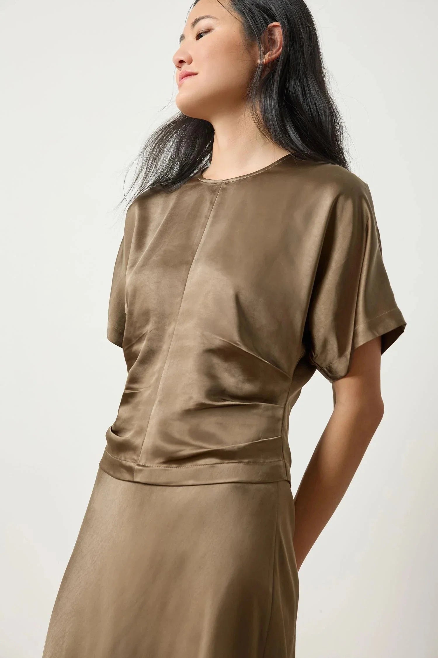 Satin Dolman Short Sleeve Parsley
