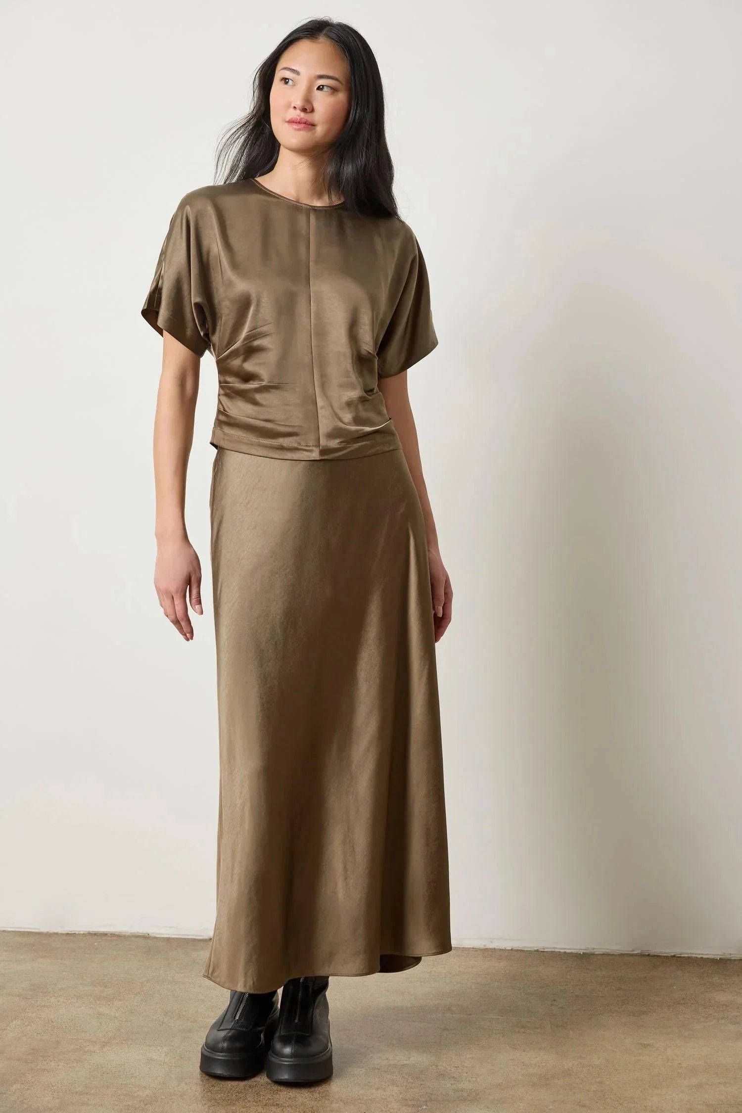 Satin Bias Maxi Skirt Parsley