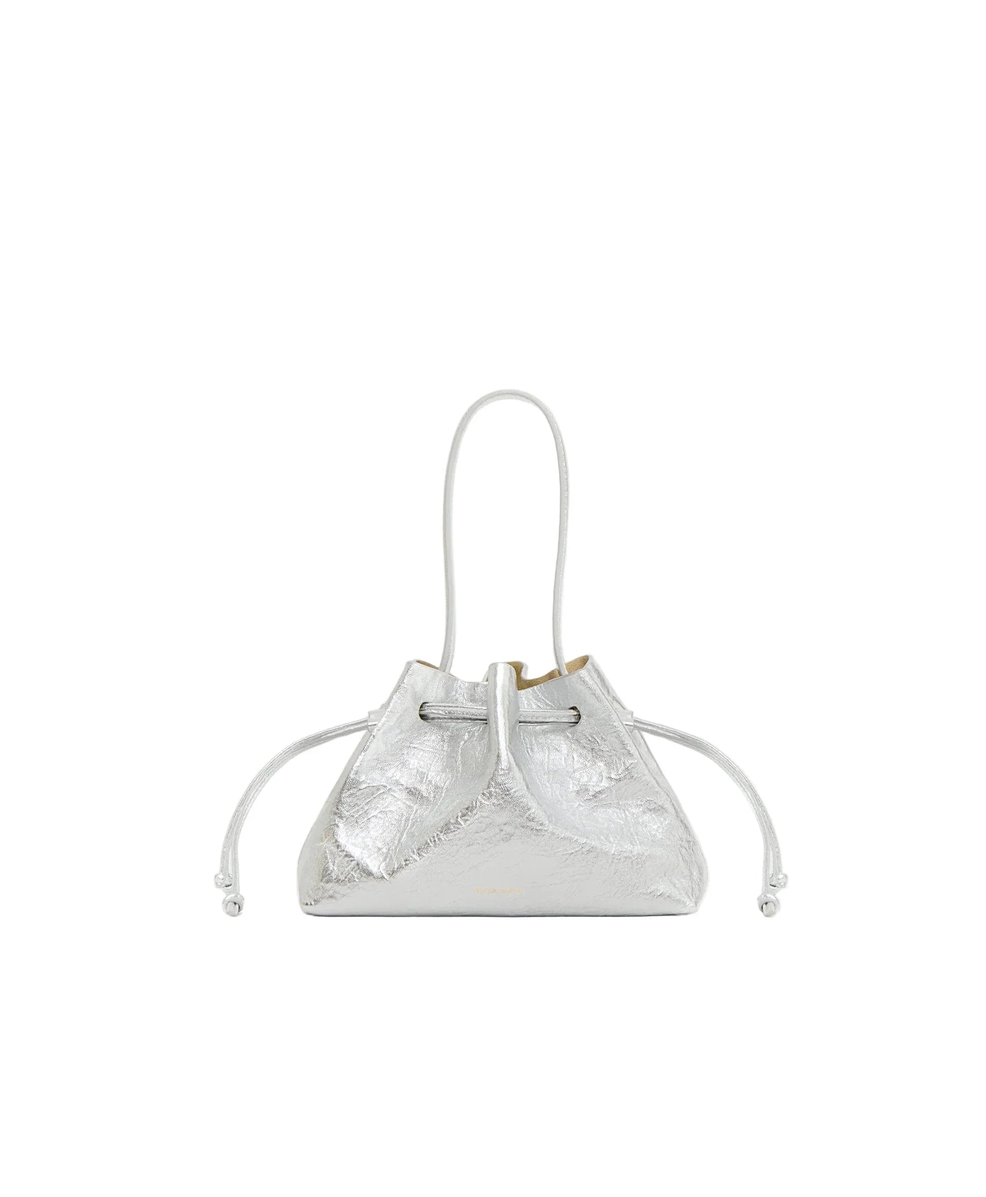 Drawstring Pouchette Crinkle Silver