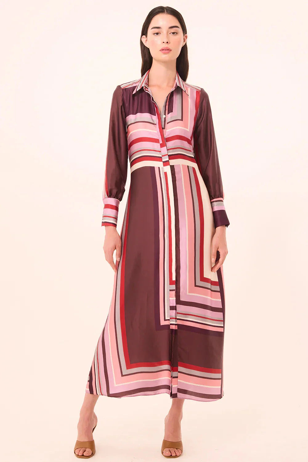 Herminia Dress Chocolate Geo Stripe