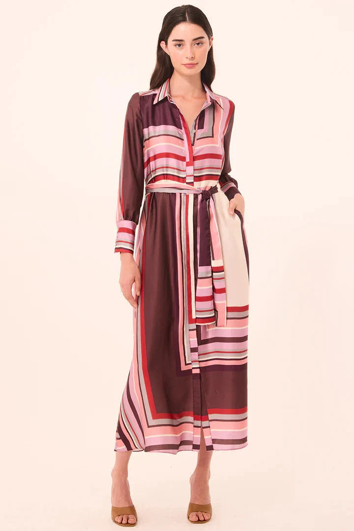 Herminia Dress Chocolate Geo Stripe