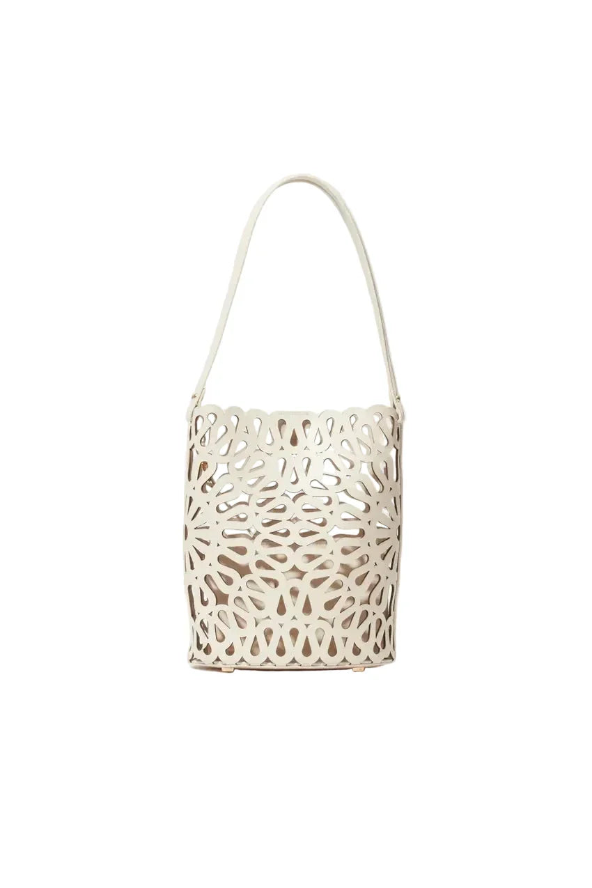 Mccall Laser Cut Leather Bucket Bag Cream
