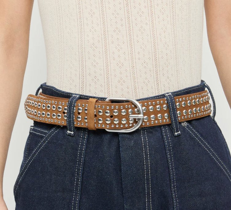 Isaac Studded Belt Cacao/Silver