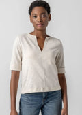Cuffed Sleeve Split Neck Canvas