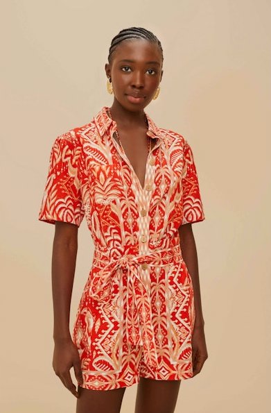 Tropical Tapestry Romper Red