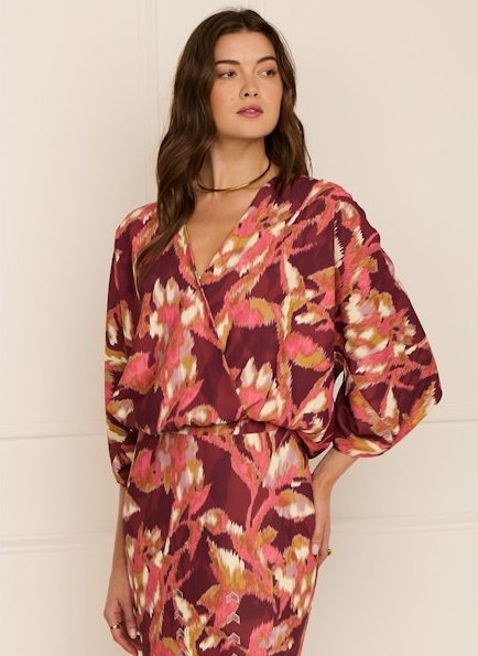 Mirabel Top Ikat Foliage Bordeaux Red