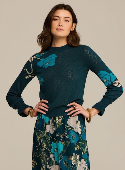 Patricia Sweater Blooming Floral Peacock Blue