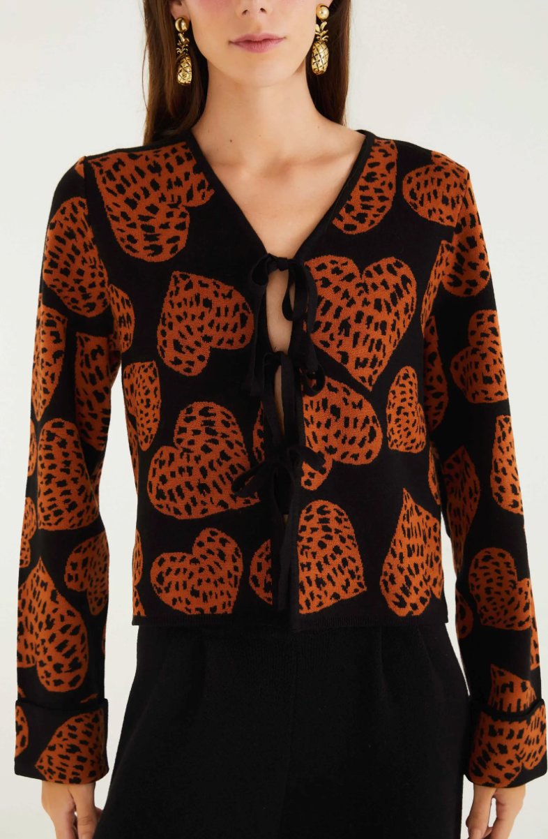 Leopard Hearts Knit Cardigan