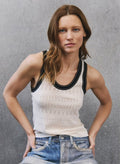 Pointelle Racer Back Tank Saddle Stitching Sand