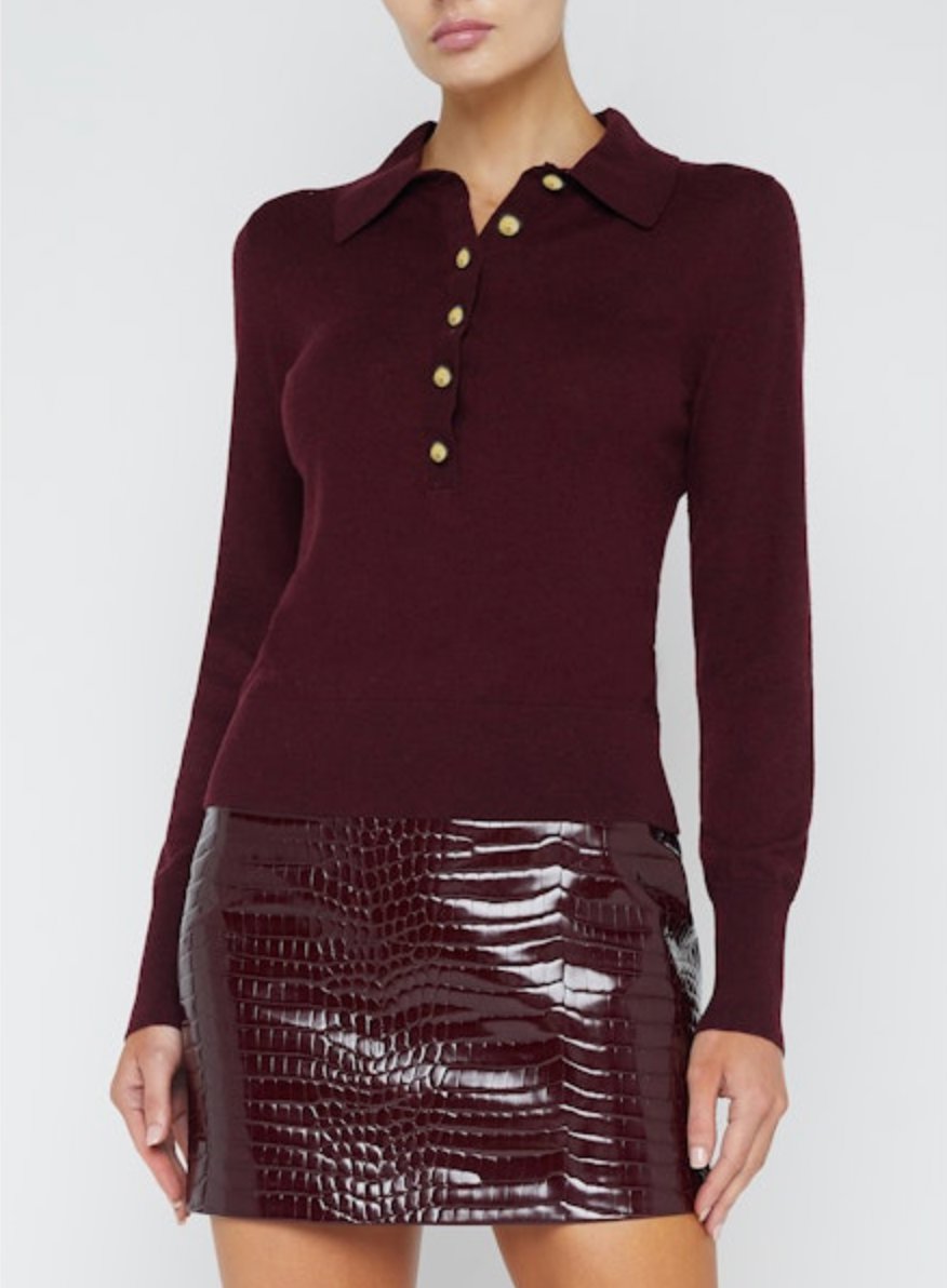 Sterling Collared Sweater Dark Syrah/Gold Lion