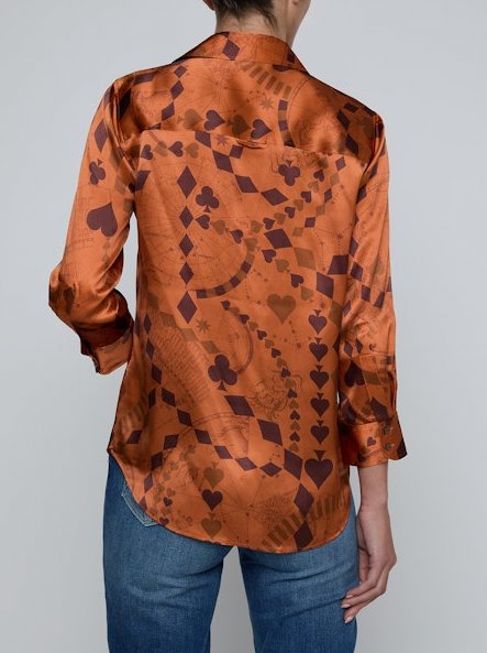 Dani Silk Blouse Amber Brown Playing Card Geo