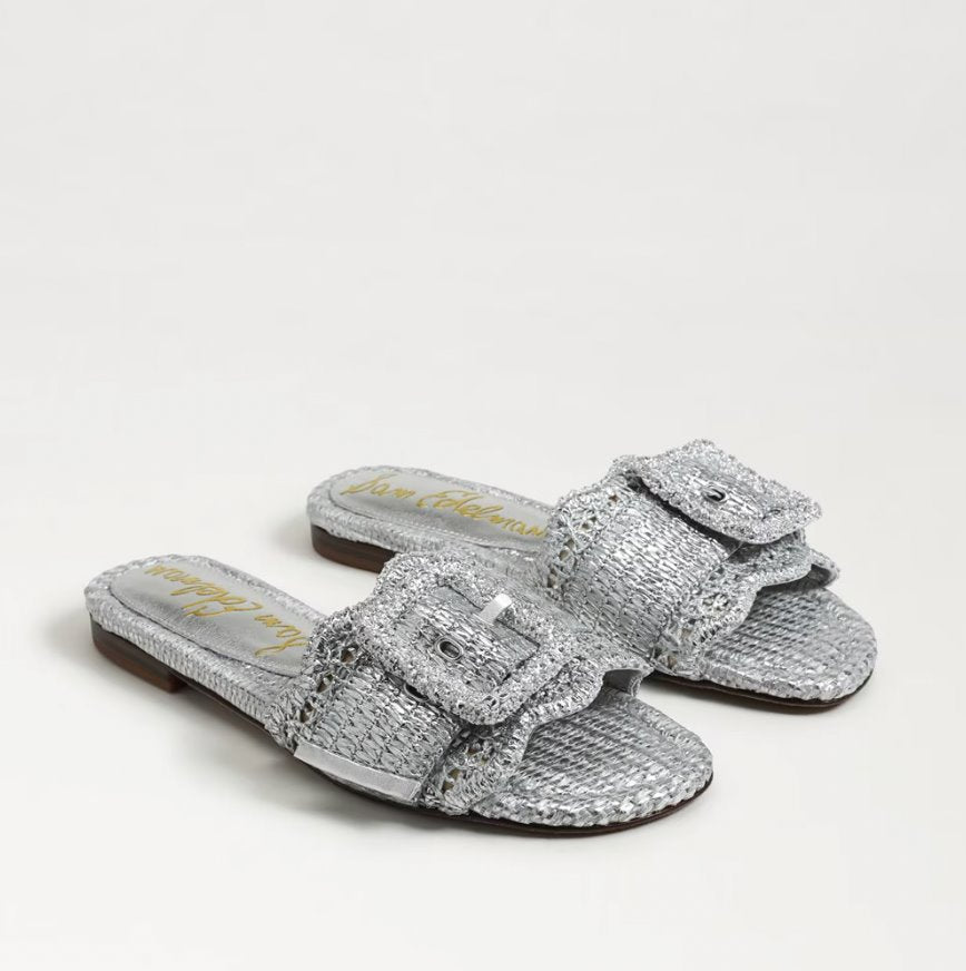 Bambi Slide Sandal Soft Silver Raffia