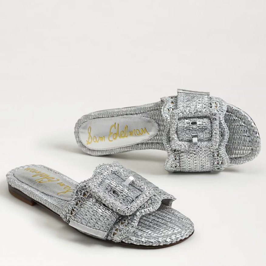 Bambi Slide Sandal Soft Silver Raffia