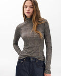 Shawl Plaid Turtleneck Tee Brown Multi