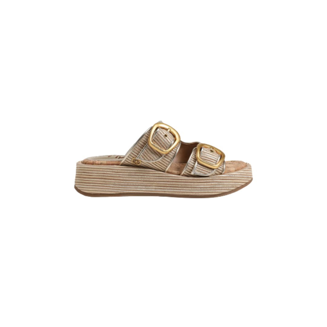Nerissa Platform Slide Sandal Sunny Gold Faux Raffia