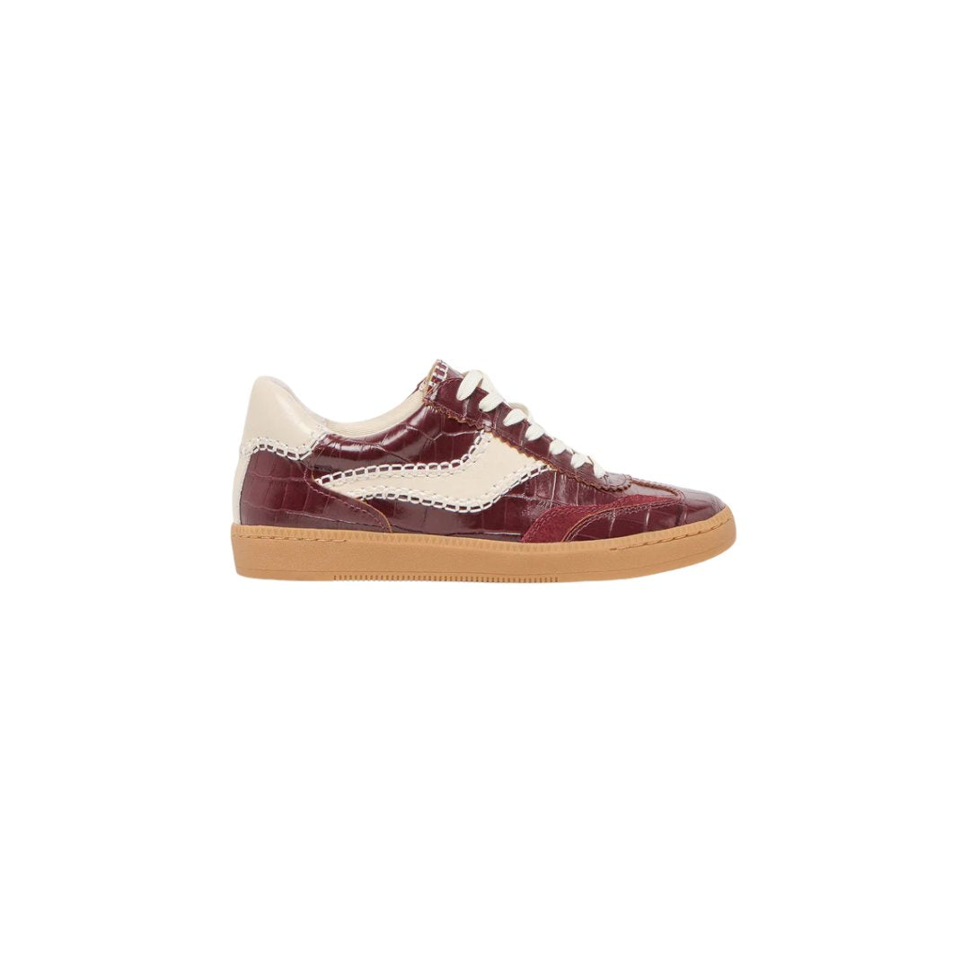 Notice Stitch Sneaker Oxblood Croco Embossed Leather