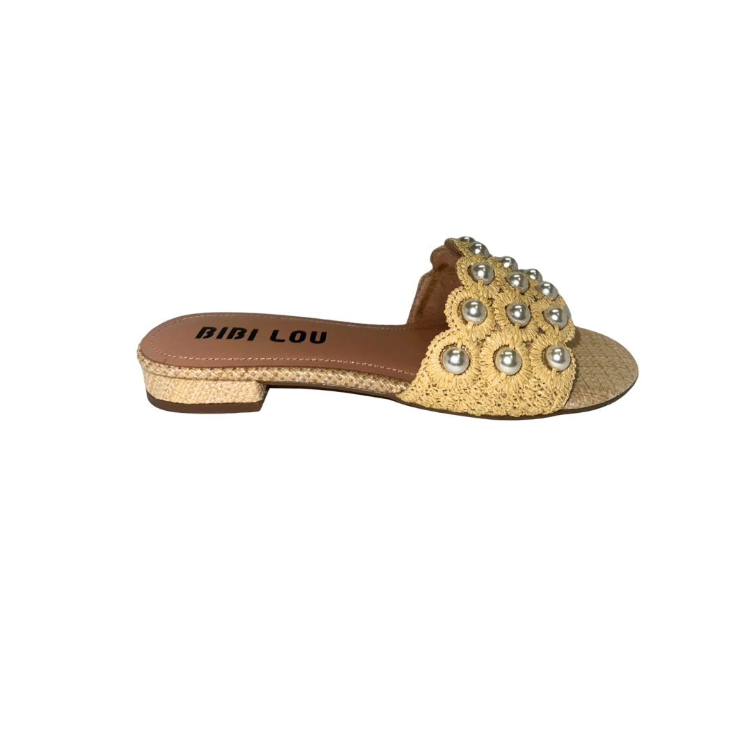 Katie Sandal Natural Raffia/Pearls