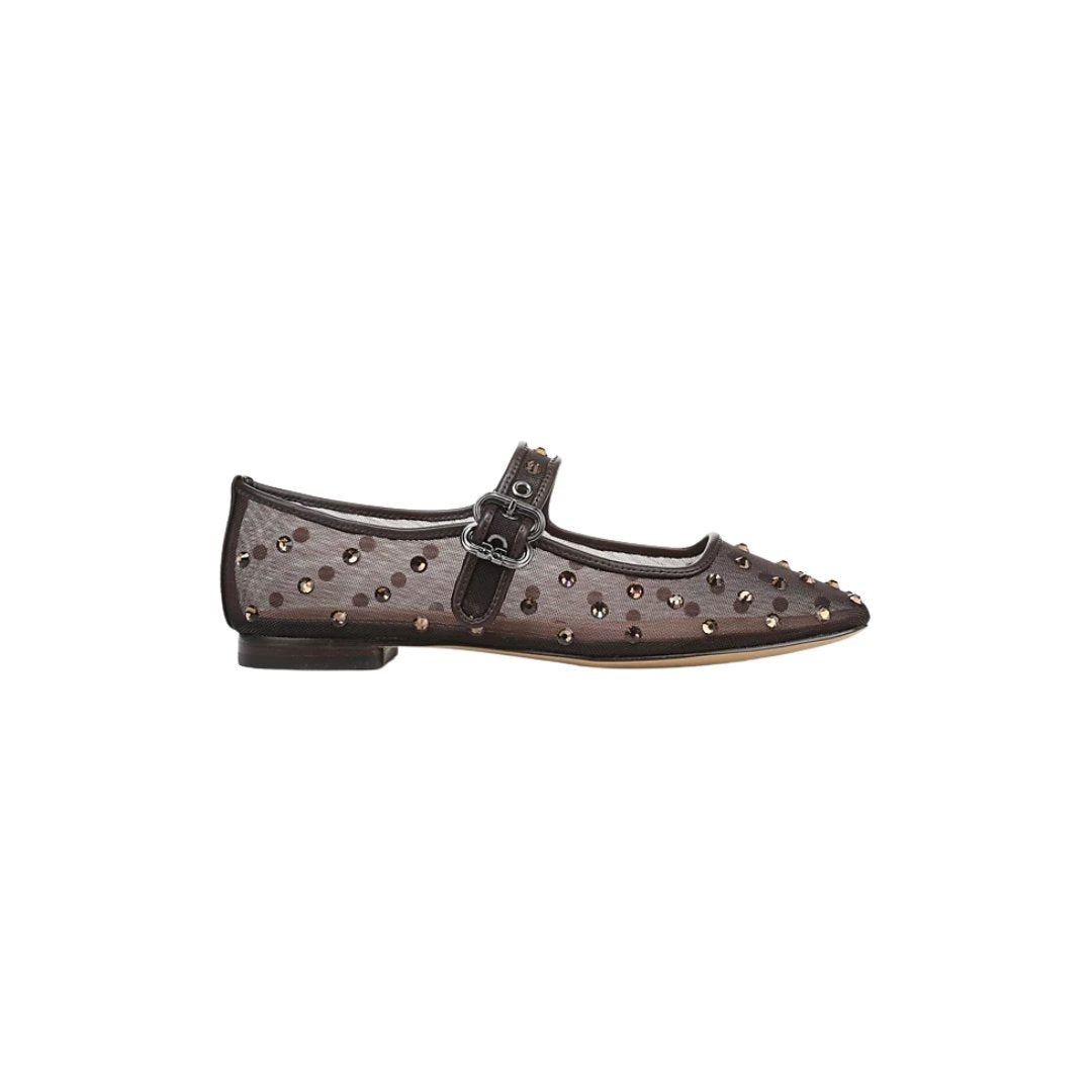 Michaela Mary Jane Flat Shine Brown Mesh