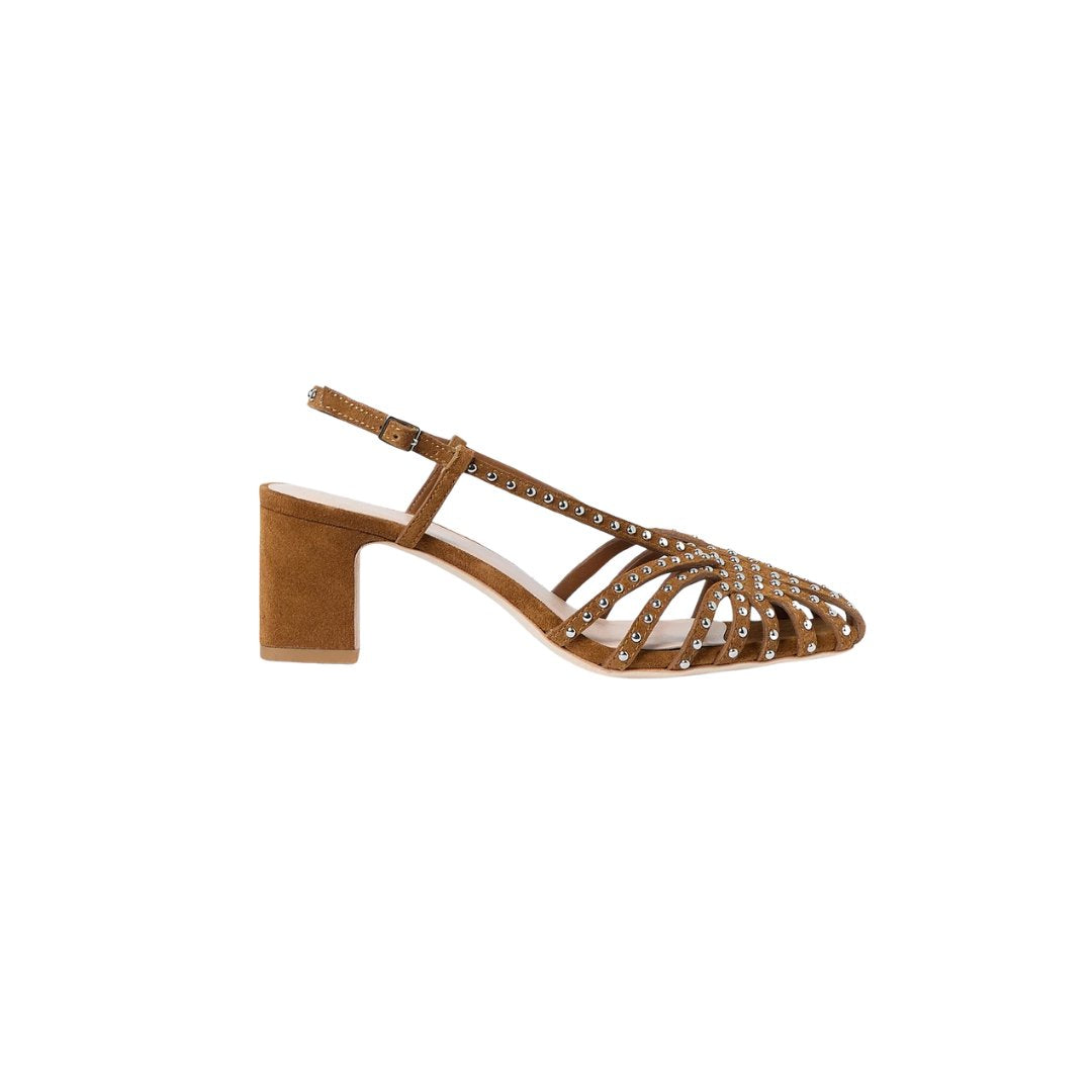 Priscilla Lattice Heeled Slingback Cacao/Silver