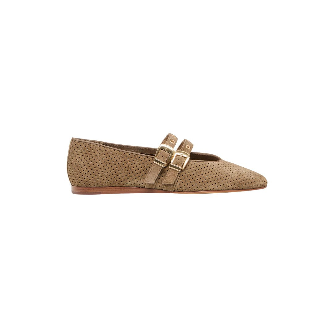 Baylee Grommet Ballet Flat Olive Perforated Suede