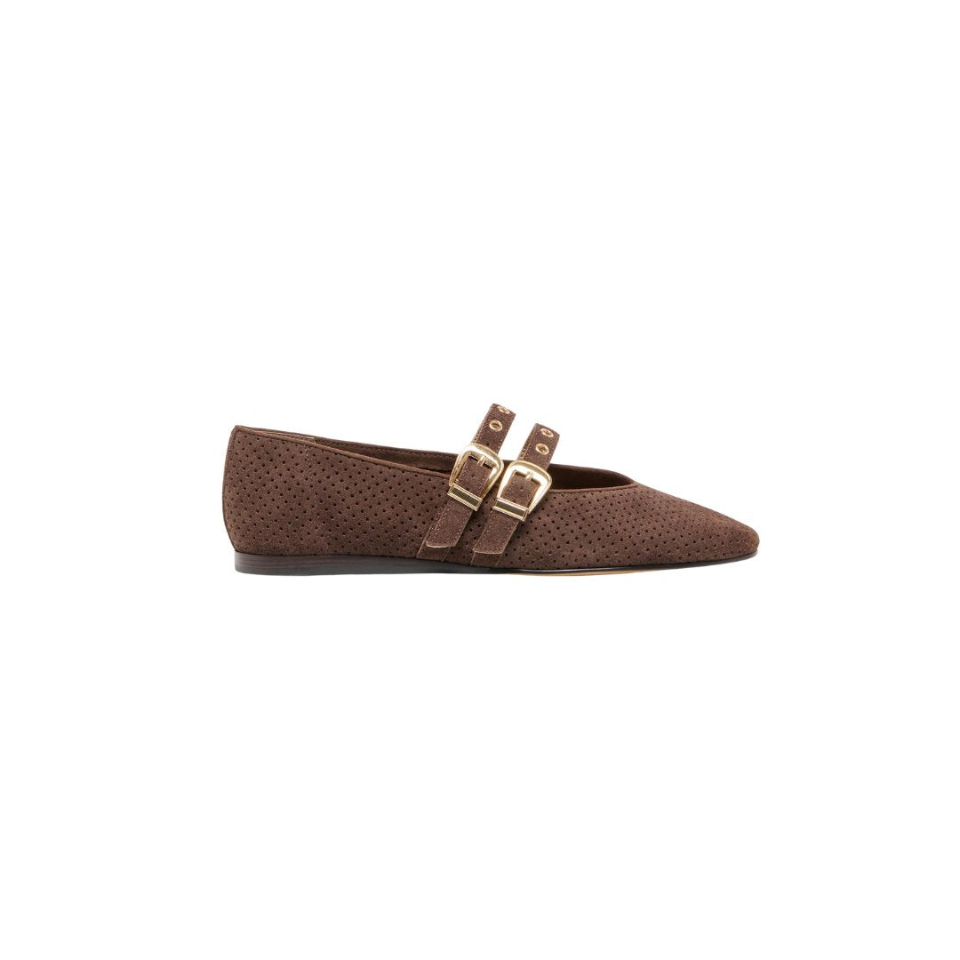 Baylee Grommet Ballet Flat Dark Brown Perforated Suede