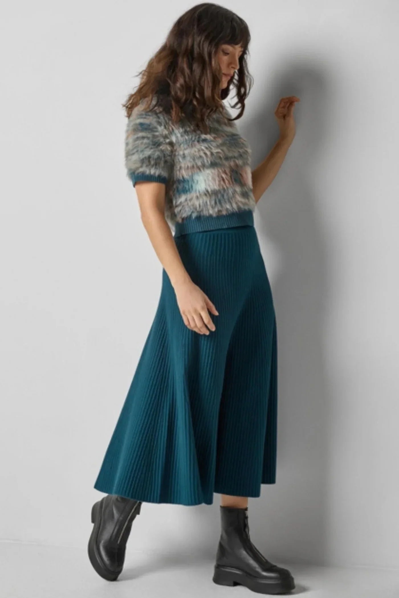 Flared Knit Skirt Deep Sea