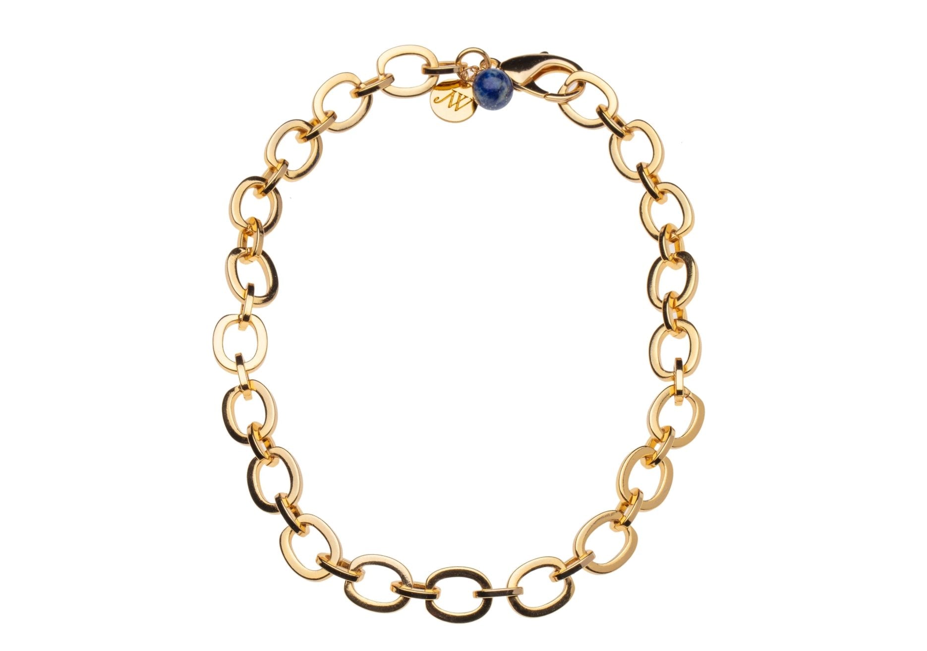 Chunky Link Chain With Lapis Bead 18"